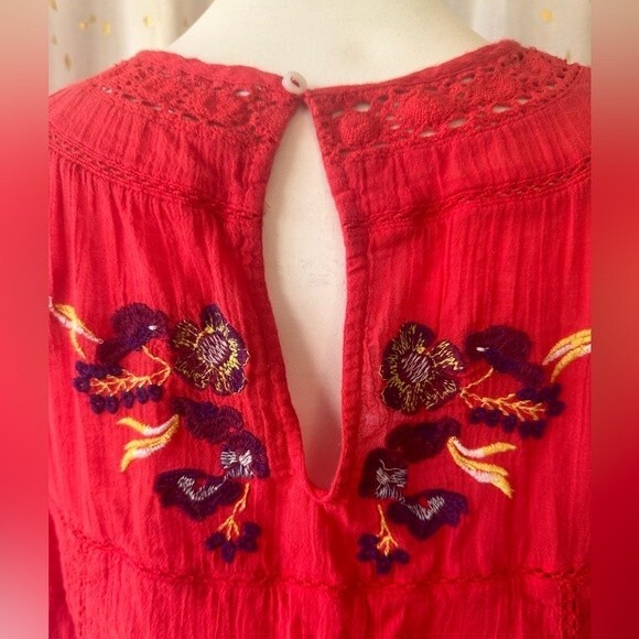 Free People 100% Cotton Perfectly Victorian Boho Embroidered Dress In Tomato S - Picture 11 of 14